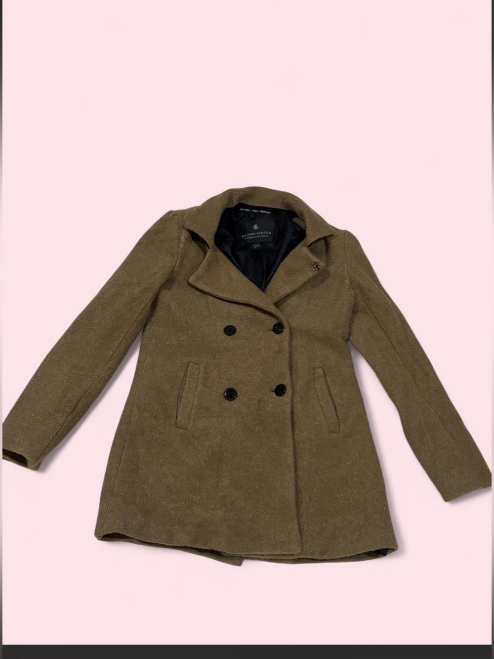 Maison Scotch wool Olive Double-Breasted Pea Coat